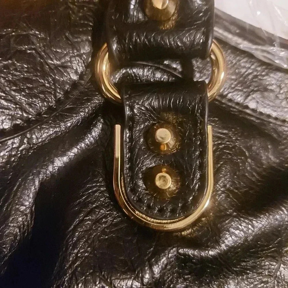 Black Vegan Leather Moto City Satchel Bag with Tassels Removable Strap - Picture 10 of 15